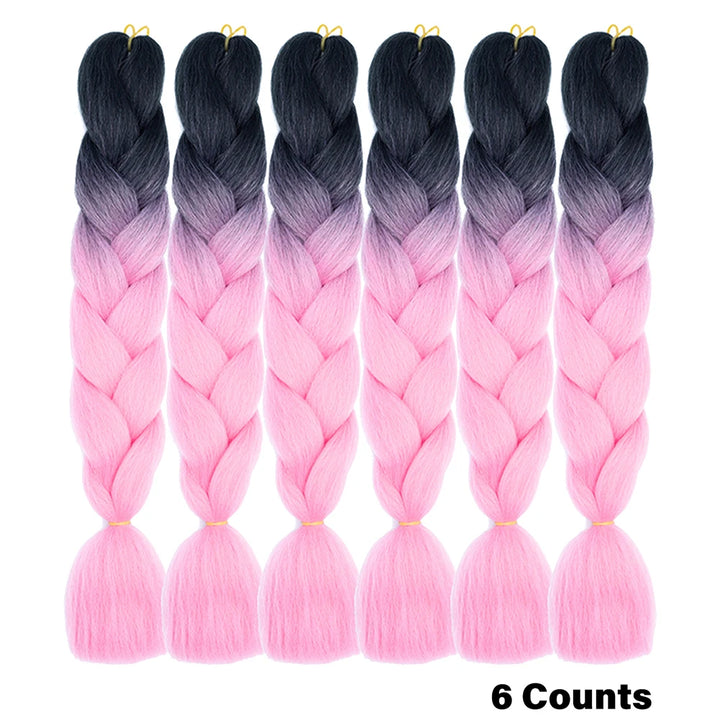 Ombre Crochet Braiding Hair – 6 Packs Synthetic Colorful Extensions for Women & Girls | High-Temperature Fiber