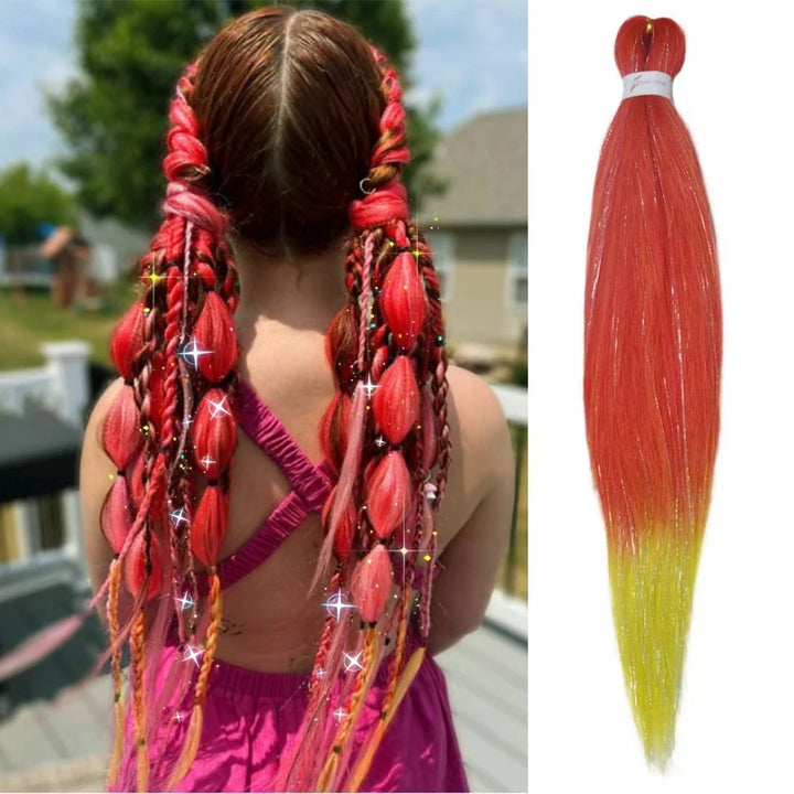 Dark Red & White 3-Tone Ombre Braiding Hair – Straight Jumbo Braids with Tinsel, Festival & Rave Hair Extensions for Girls (Crazy Hair Day)