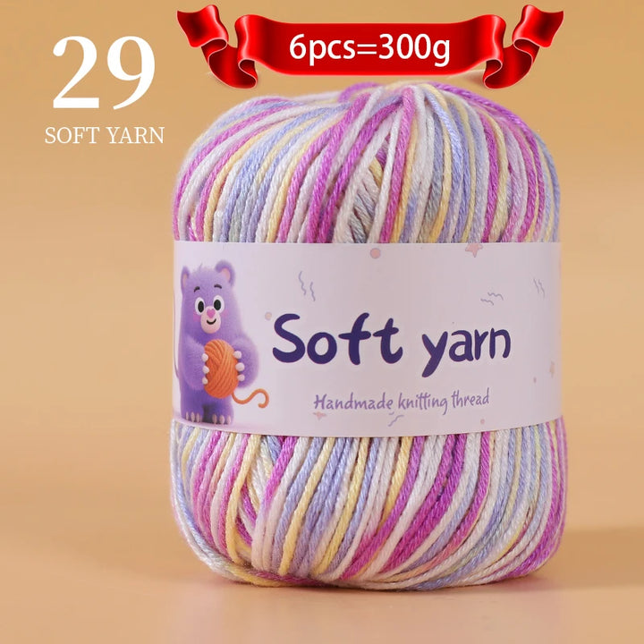 300g Soft Thin Yarn Balls – Lightweight Hand-Knitting Yarn for Sweaters, Hats, Scarves & DIY Crafts (6pcs Pack)