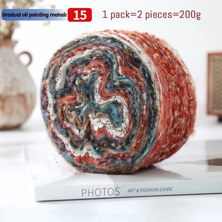 200g Oil Painting Gradient Mohair Wool Yarn (2 Pieces) – Colorful Rainbow Yarn for Sweaters, Coats, Hats & Scarves