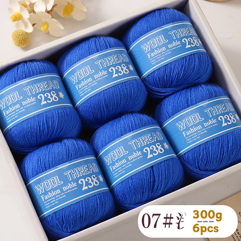300g 238 Pure Wool Yarn (6 Pack) – High-Quality Knitting Yarn for Sweaters, Vests & Hats