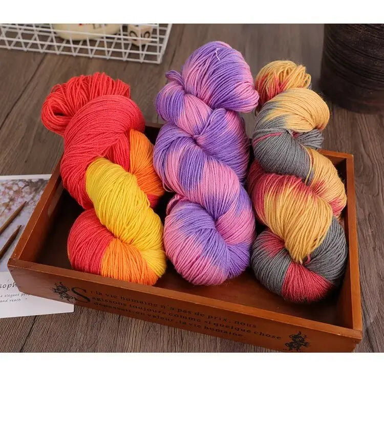 Segment-Dyed Rainbow Wool Yarn – Colorful Knitting Yarn for Sweaters, Scarves, Hats & Gloves
