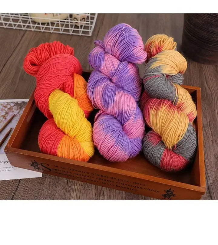 Segment-Dyed Rainbow Wool Yarn – Colorful Knitting Yarn for Sweaters, Scarves, Hats & Gloves