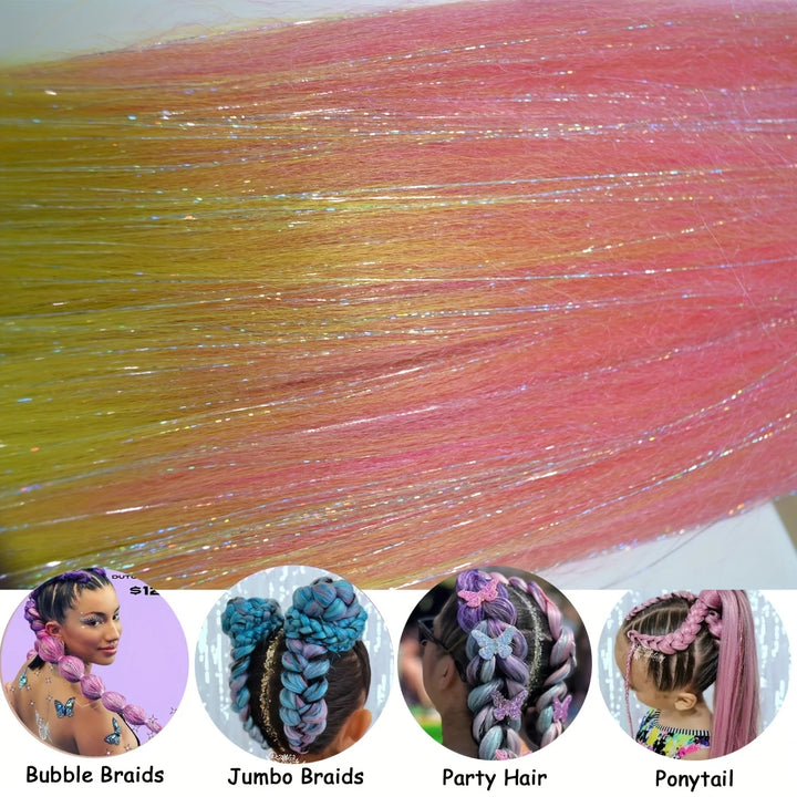 Dark Red & White 3-Tone Ombre Braiding Hair – Straight Jumbo Braids with Tinsel, Festival & Rave Hair Extensions for Girls (Crazy Hair Day)