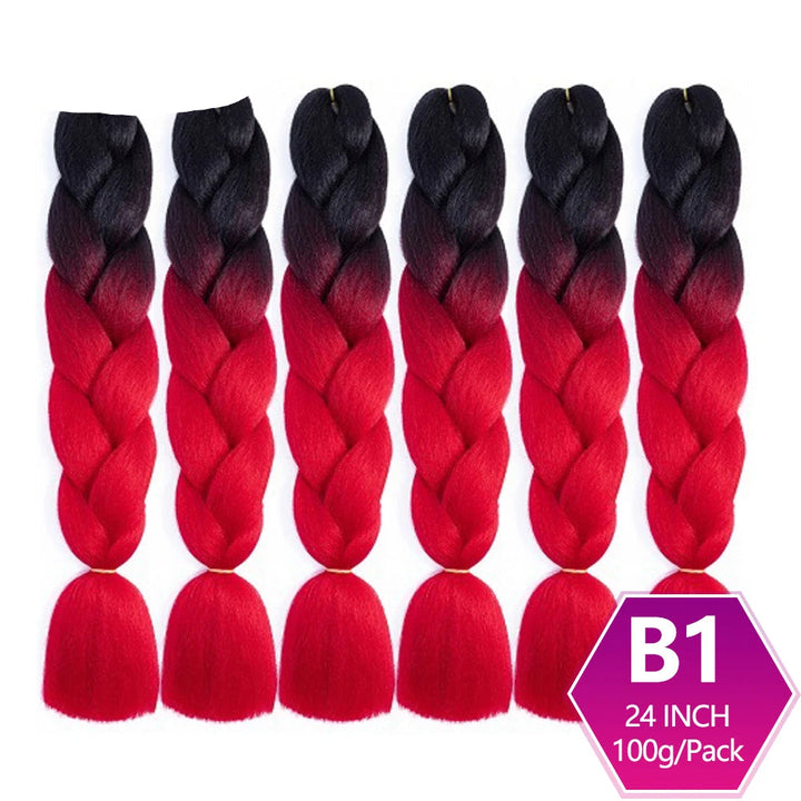 Set of red and black ombre braided hair extensions 