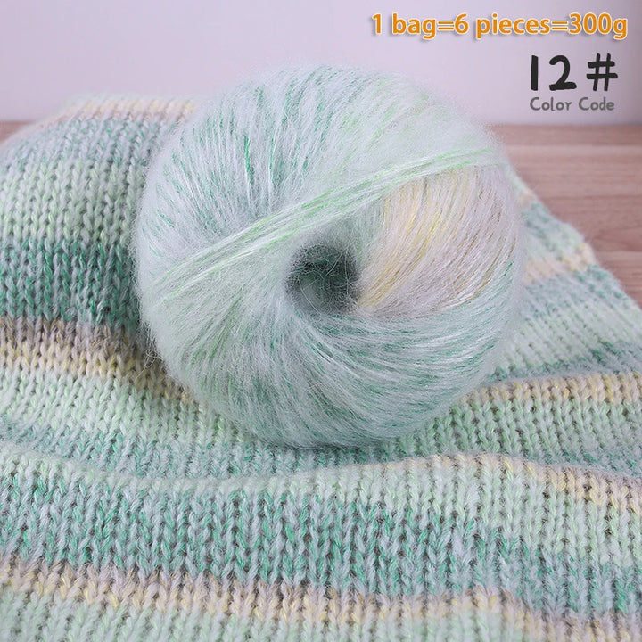 300g Gradient Alpaca Mohair Yarn Set (6 Pieces) – Soft Lightweight Knitting Yarn for Sweaters, Shawls, Hats & Scarves