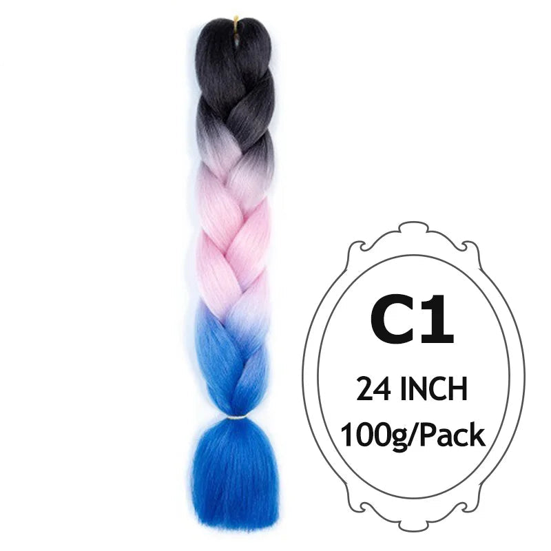 24" Pink Jumbo Braiding Hair – Yaki Texture Synthetic Bulk Extensions (Purple/Red/Green Options)