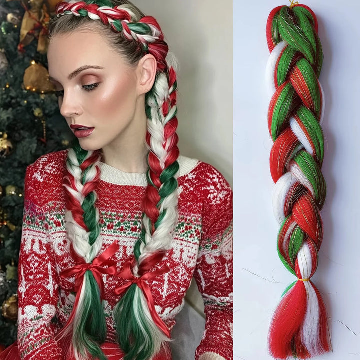 Red & Yellow Christmas Jumbo Braids – Synthetic Colorful Mixed Tinsel Braiding Hair for Girls & Kids (Festival, Halloween, Rave)