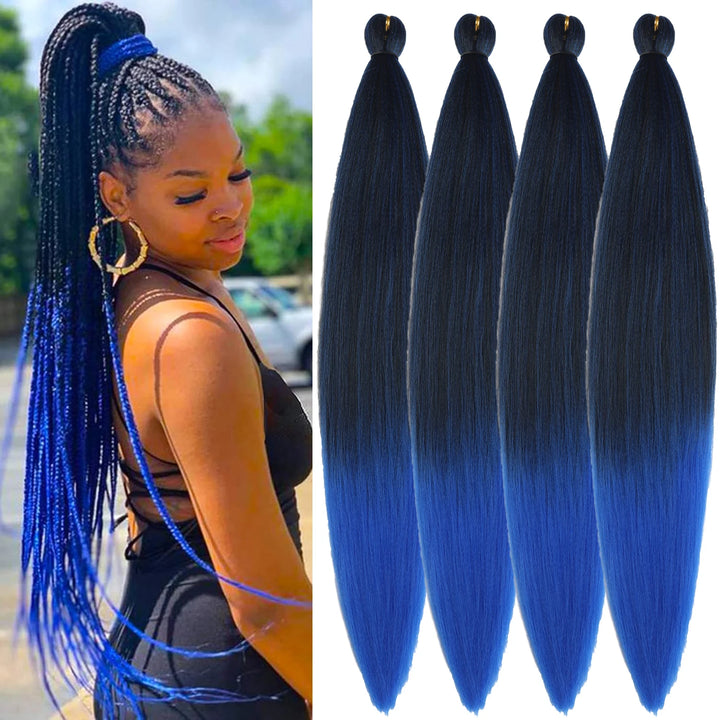 Ombre Pre-Stretched EZ Braiding Hair – 4PCS Natural Yaki Synthetic Extensions for Box Braids & Twists