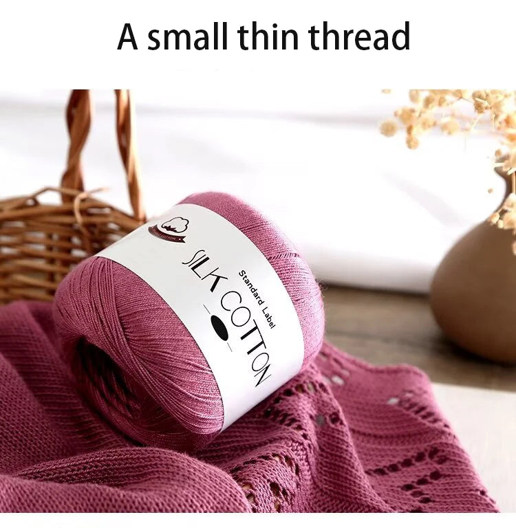 200g Pure Silk Cotton Thread – 100% Cotton Fine Yarn for Hand-Knitted Shawls, Sweaters & Hats