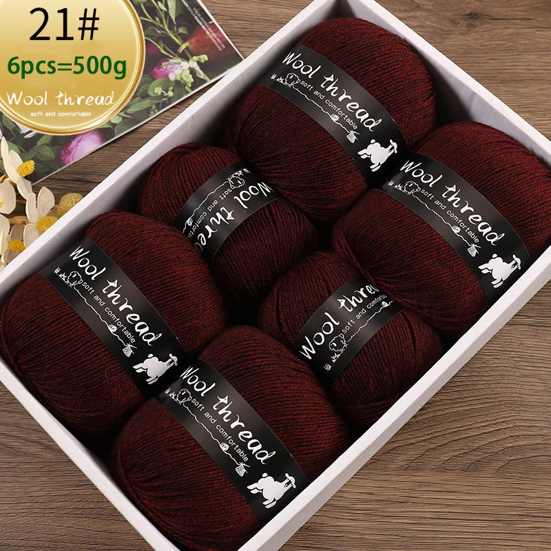 500g Multi-Color Medium-Fine Wool Yarn (6 Pack) – Hand-Knitting Yarn for Sweaters, Scarves & Hats