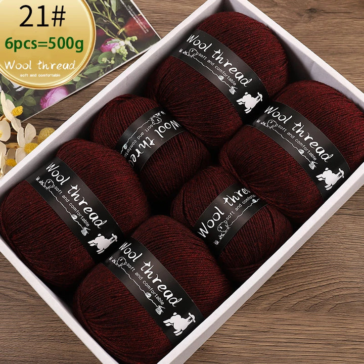500g Multi-Color Medium-Fine Wool Yarn (6 Pack) – Hand-Knitting Yarn for Sweaters, Scarves & Hats