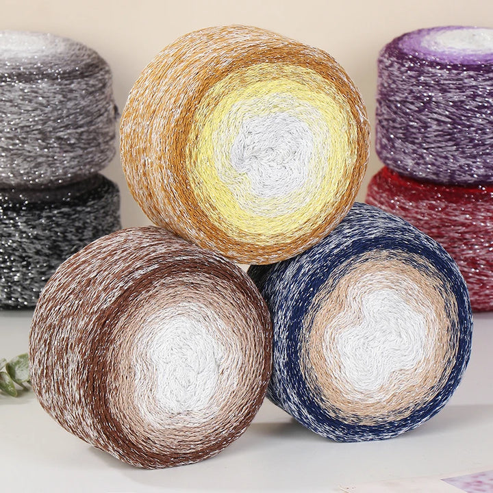 200g Shiny Gradient Silver Yarn – Large Skein Hollow Knitting Yarn for Bags, Hats & DIY Crafts