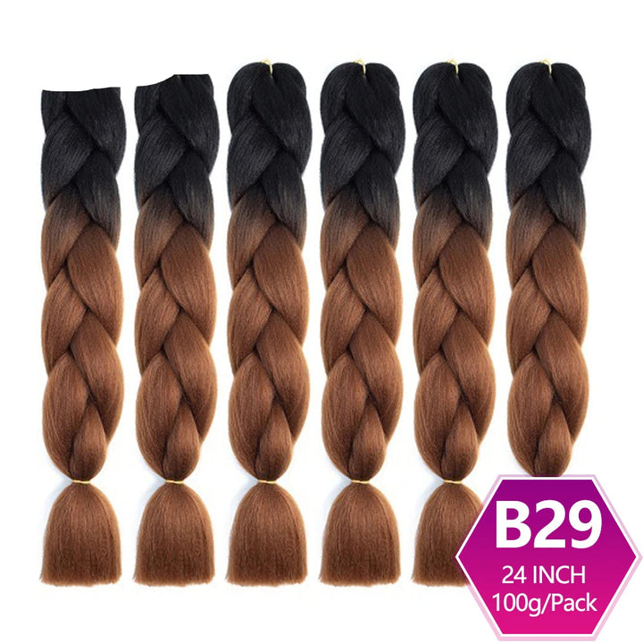 Set of braided hair extensions with ombre color transition