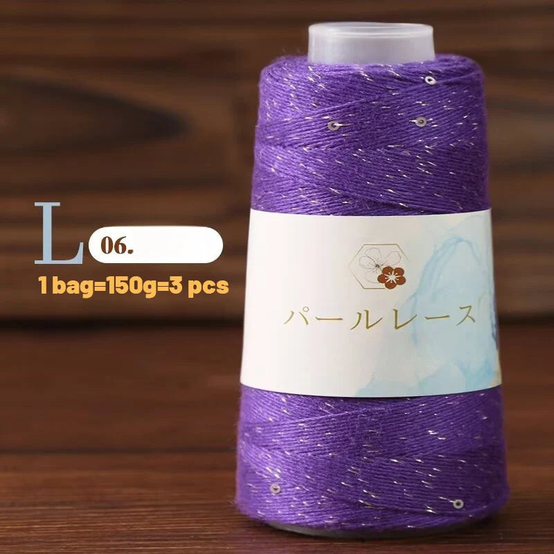 150g Bamboo Fiber & Linen Yarn with Sequins (3 Pieces) – Medium-Fine Yarn for Sweaters, Hats, Gloves & DIY Crafts