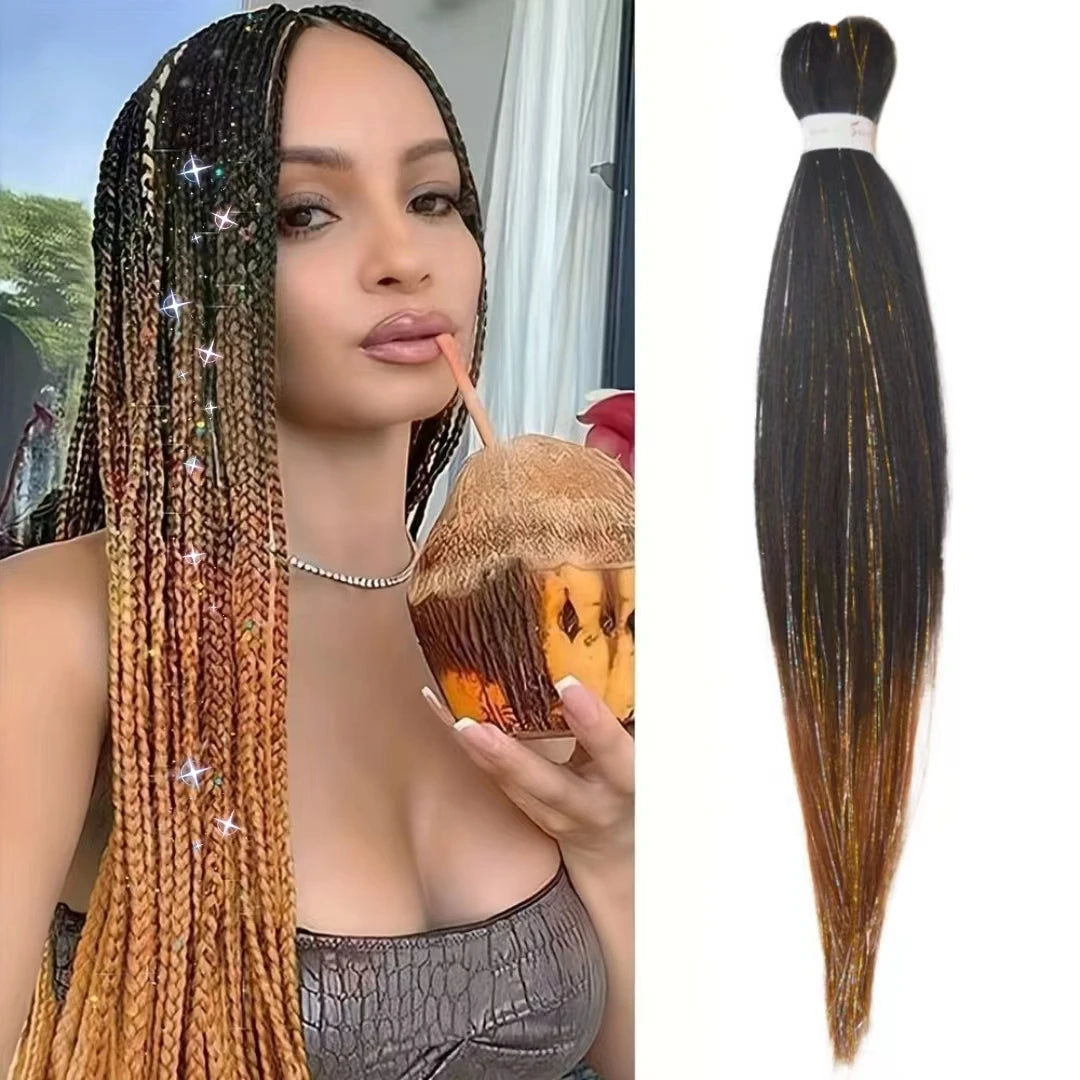 Colored Ombre Braiding Hair – Yaki Straight Jumbo Braids with Tinsel, Festival & Rave Hair Extensions for Girls (Crazy Hair Day)