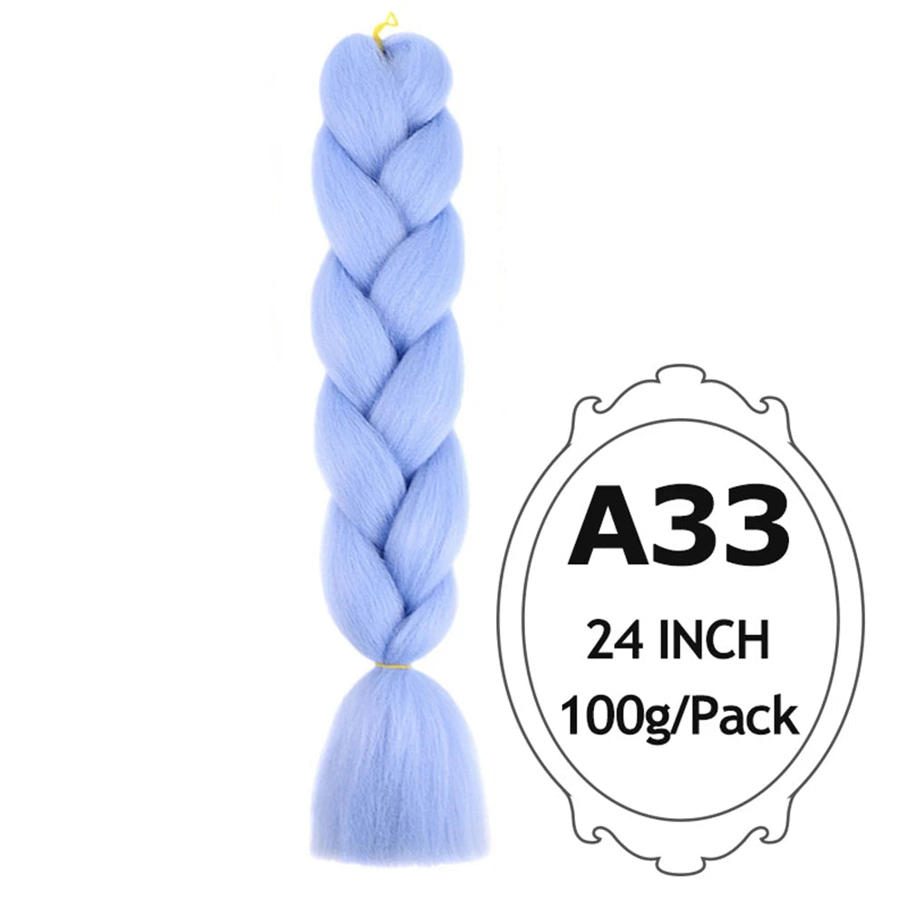 24" Pink Jumbo Braiding Hair – Yaki Texture Synthetic Bulk Extensions (Purple/Red/Green Options)