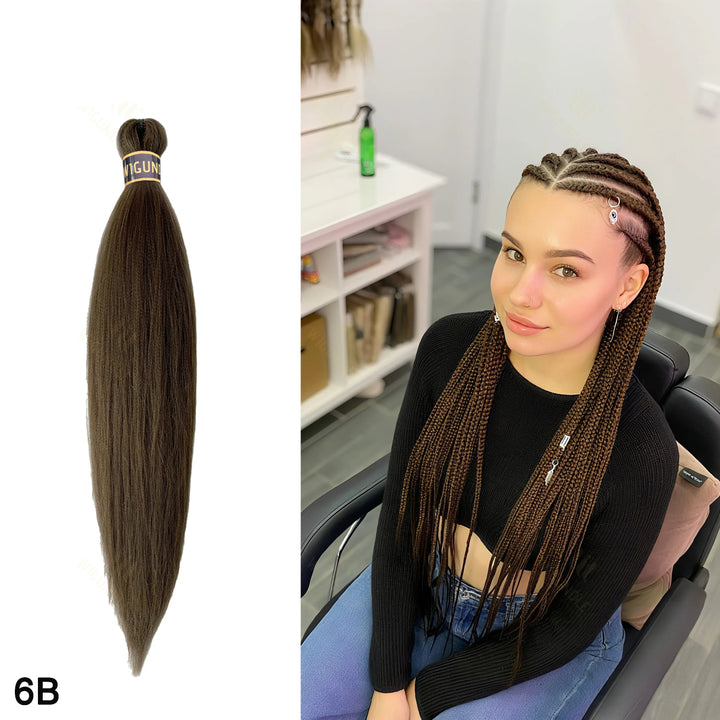 Hair extension  next to a woman with braided hair in a salon setting.
