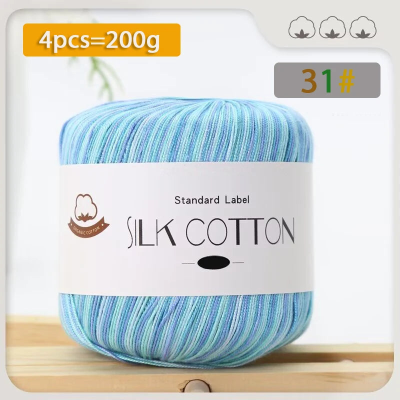 200g Pure Silk Cotton Thread – 100% Cotton Fine Yarn for Hand-Knitted Shawls, Sweaters & Hats