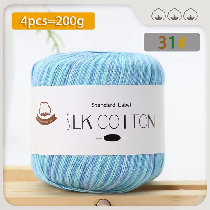 200g Pure Silk Cotton Thread – 100% Cotton Fine Yarn for Hand-Knitted Shawls, Sweaters & Hats