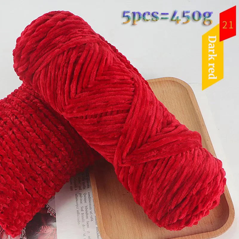 450g Chenille Warm Velvet Ice Yarn – Soft Thick Knitting Yarn for Sweaters, Scarves & Blankets (5 Pcs/Pack)