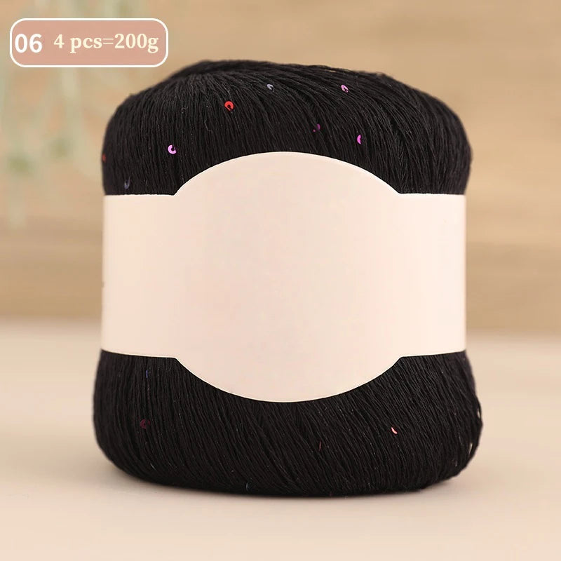 200g Colorful Sequin Yarn – Soft Knitting Yarn for Sweaters, Scarves & DIY Crafts (4 Pieces/Pack)