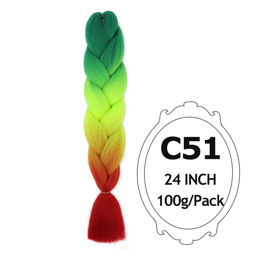 Ombre Braiding Hair 24 Inch – Colorful Jumbo Synthetic Braiding Hair Extensions for Women (Purple, Pink, White, Red, Blue)