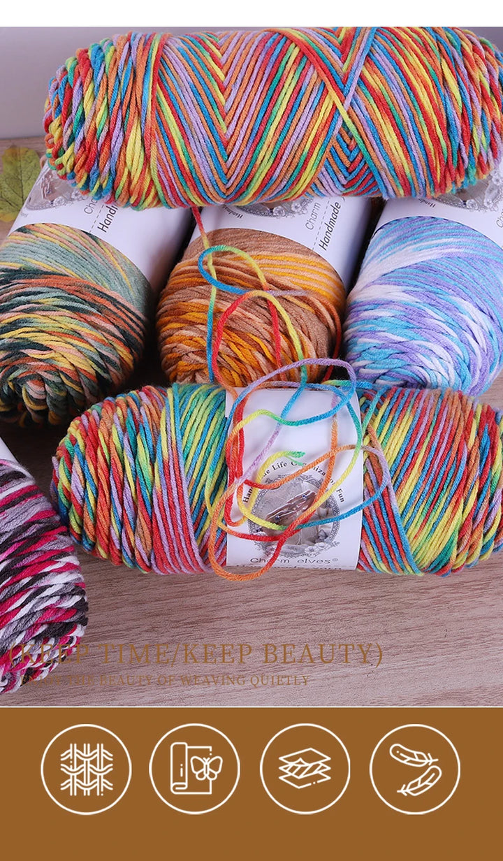 360g Rainbow Gradient Section-Dyed Yarn – Medium-Thick Hand Knitting Yarn for Sweaters, Hats & Scarves (3pcs Pack)