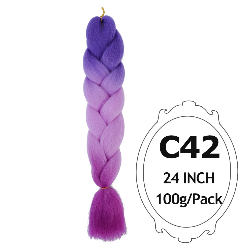 Ombre Braiding Hair 24 Inch – Colorful Jumbo Synthetic Braiding Hair Extensions for Women (Purple, Pink, White, Red, Blue)