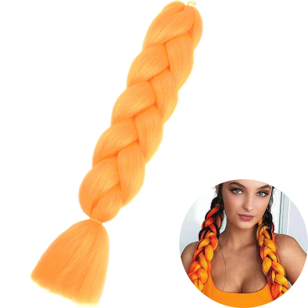 🌈 Synthetic Braiding Hair 24 Inch – Jumbo Ombre Braid Extensions (Purple, Pink, Yellow, Red)