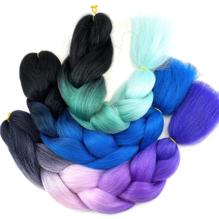 Colorful braided hair extensions with  on a white background
