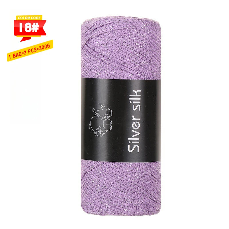 300g Shiny Silver Silk Hollow Yarn – Polyester Crochet Yarn for Bags, Hats, Shoes & DIY Crafts