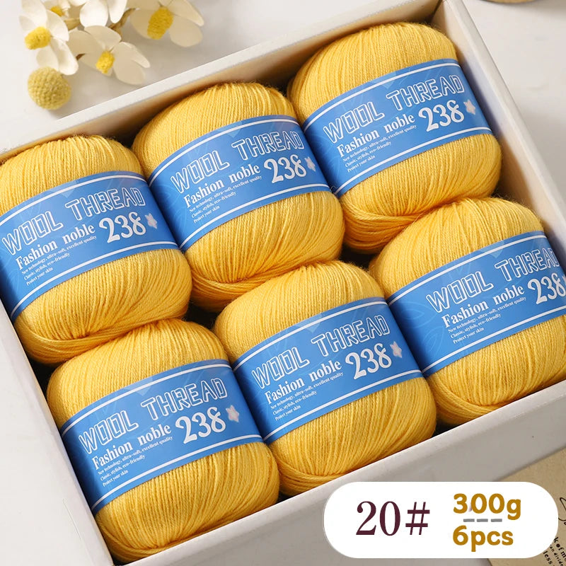 300g 238 Pure Wool Yarn (6 Pack) – High-Quality Knitting Yarn for Sweaters, Vests & Hats