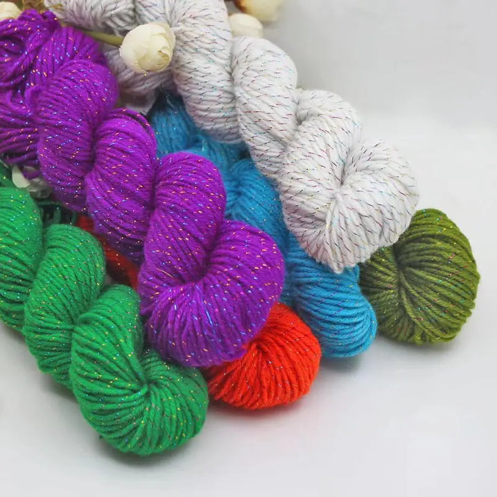 190g Colorful Gold Silk Acrylic Yarn – Medium Thick Shiny DIY Weaving Yarn