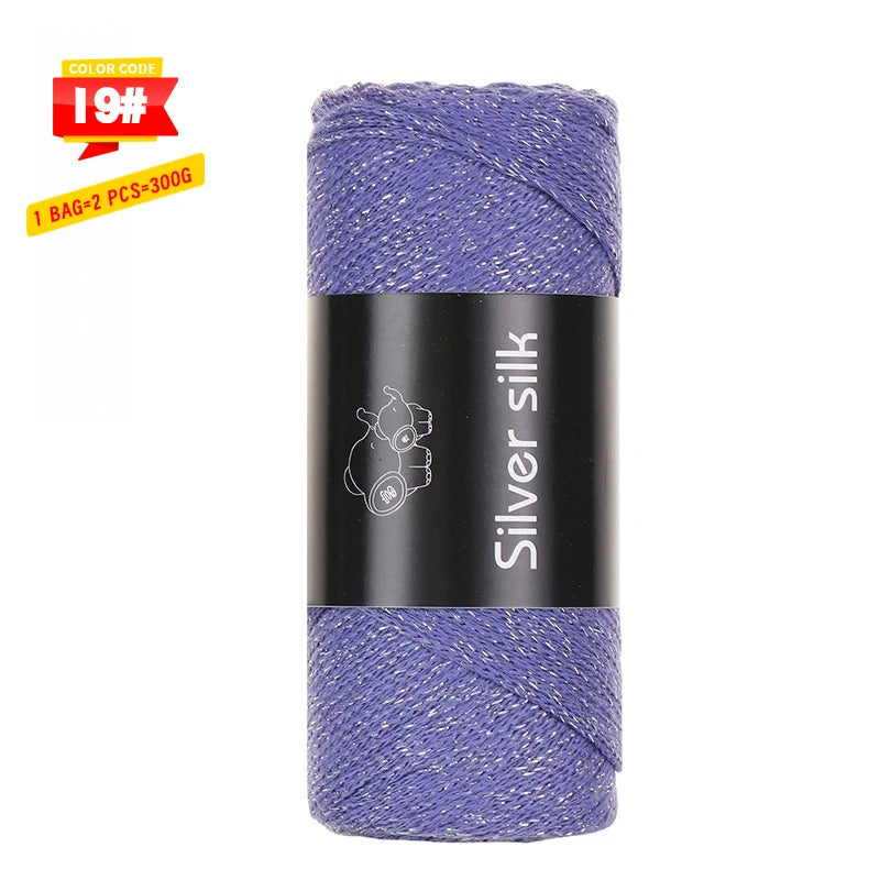 300g Shiny Silver Silk Hollow Yarn – Polyester Crochet Yarn for Bags, Hats, Shoes & DIY Crafts