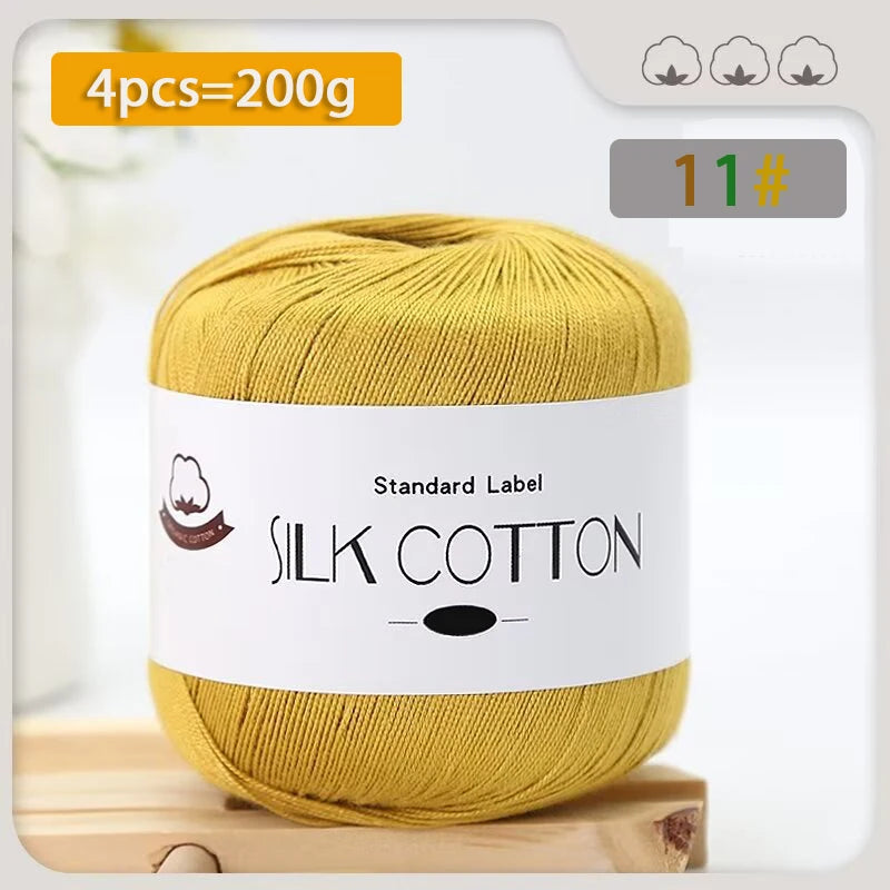 200g Pure Silk Cotton Thread – 100% Cotton Fine Yarn for Hand-Knitted Shawls, Sweaters & Hats