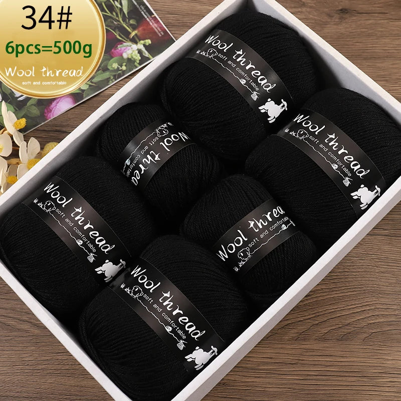 500g Multi-Color Medium-Fine Wool Yarn (6 Pack) – Hand-Knitting Yarn for Sweaters, Scarves & Hats