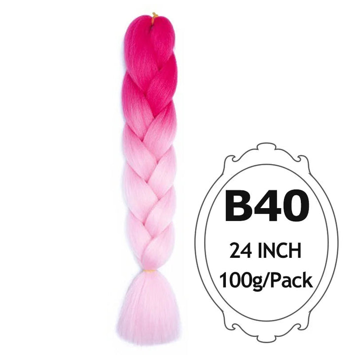 24" Pink Jumbo Braiding Hair – Yaki Texture Synthetic Bulk Extensions (Purple/Red/Green Options)