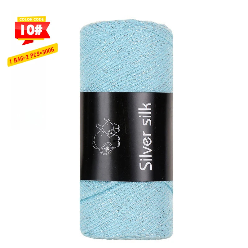 300g Shiny Silver Silk Hollow Yarn – Polyester Crochet Yarn for Bags, Hats, Shoes & DIY Crafts
