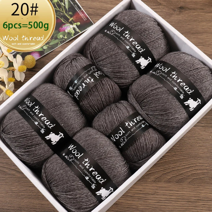 500g Multi-Color Medium-Fine Wool Yarn (6 Pack) – Hand-Knitting Yarn for Sweaters, Scarves & Hats