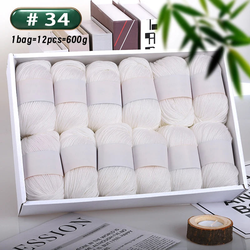 12-Piece Luxury Cashmere-Silk Yarn Set – Ultra-Soft Fluffy Yarn for Sweaters, Coats, Shawls & DIY Crafts (600g)