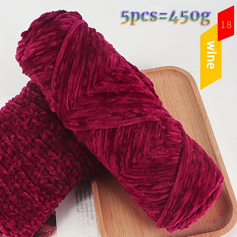 450g Chenille Warm Velvet Ice Yarn – Soft Thick Knitting Yarn for Sweaters, Scarves & Blankets (5 Pcs/Pack)