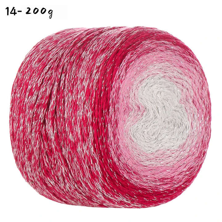 200g Shiny Gradient Silver Yarn – Large Skein Hollow Knitting Yarn for Bags, Hats & DIY Crafts