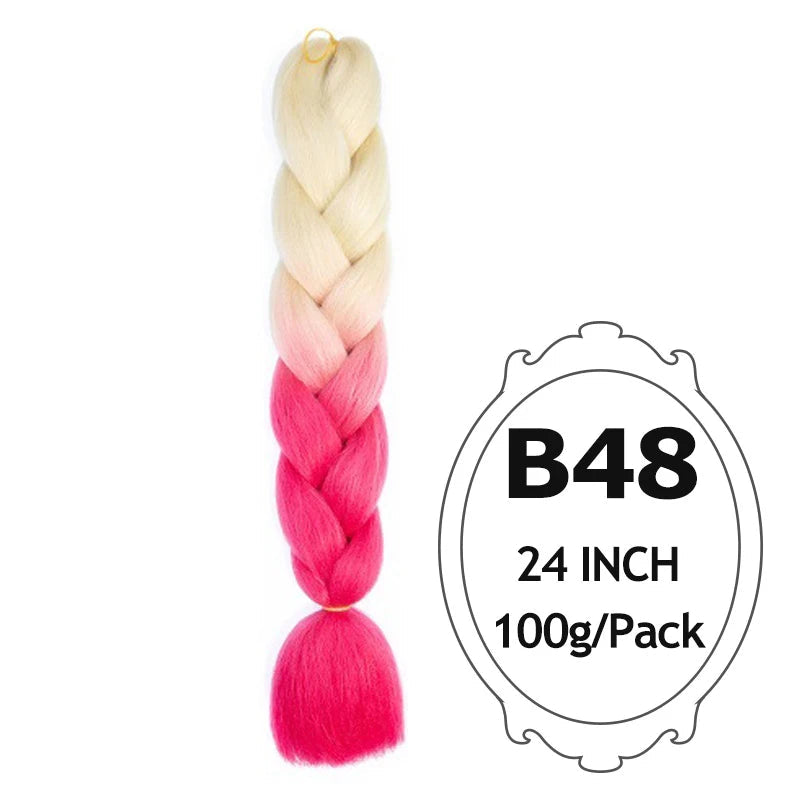 24" Pink Jumbo Braiding Hair – Yaki Texture Synthetic Bulk Extensions (Purple/Red/Green Options)