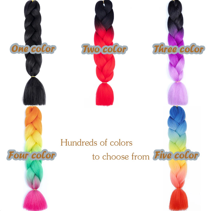 24 Inch Jumbo Box Braids Extensions – Synthetic Braiding Hair for Children (Pink, Purple, Yellow, Gray)
