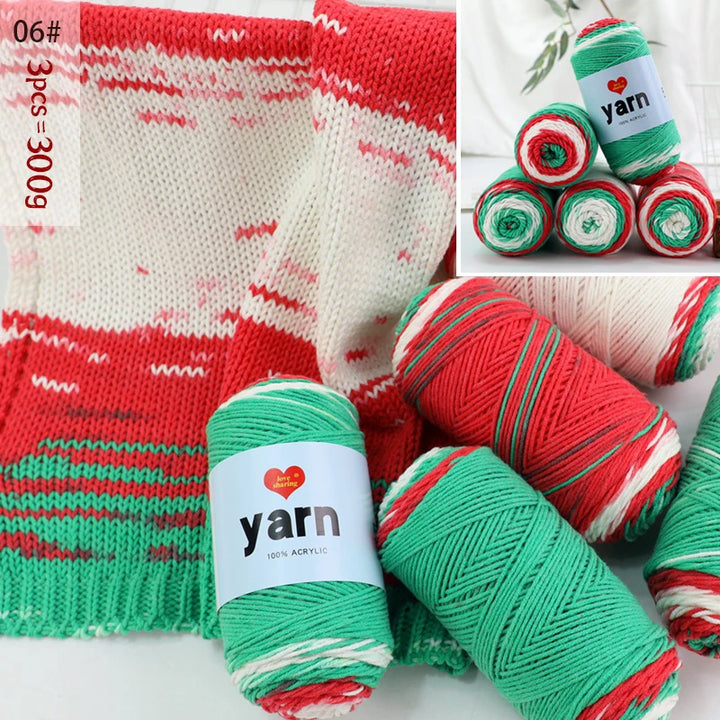 300g Rainbow Gradient Acrylic Yarn Set (3 Pieces) – Medium-Thick Knitting Yarn for Sweaters, Scarves, Hats & DIY Crafts