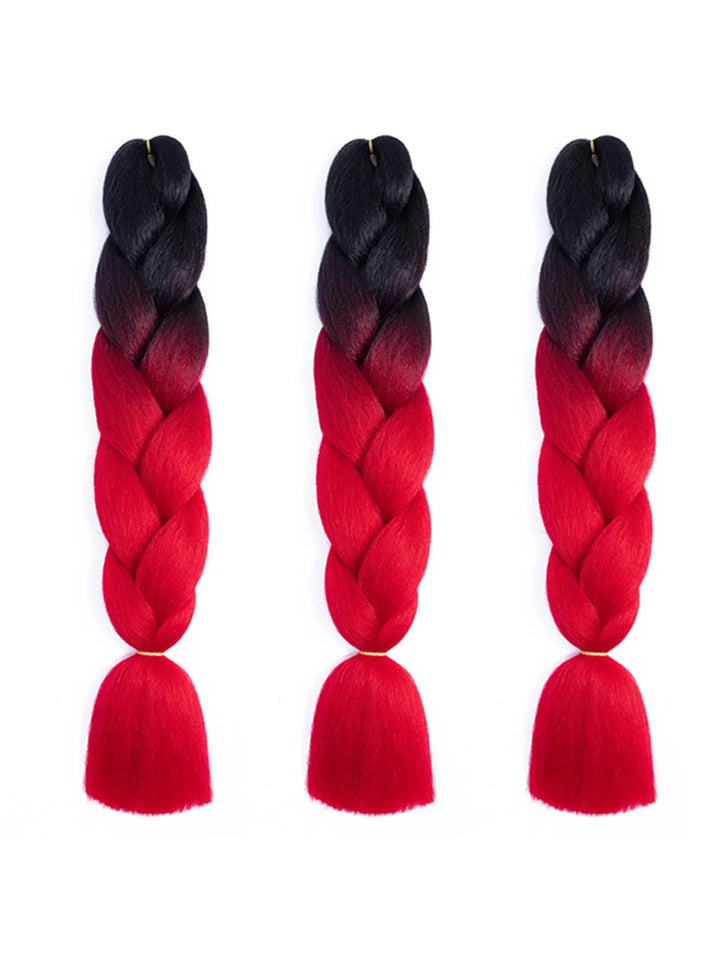 3 Packs 24 Inch Rainbow Braiding Hair Extensions – Ombre Synthetic Jumbo Braid Hair for Crochet Braids (Rose Red)