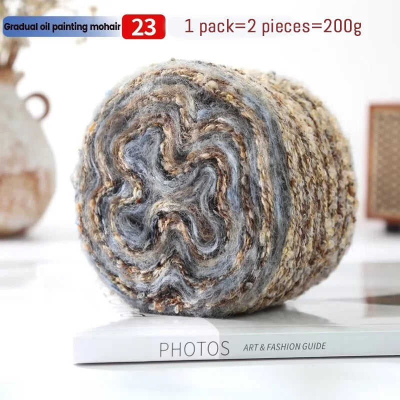 200g Oil Painting Gradient Mohair Wool Yarn (2 Pieces) – Colorful Rainbow Yarn for Sweaters, Coats, Hats & Scarves