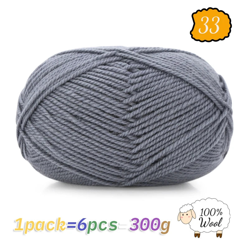 300g 100% Pure Wool Yarn (6 Pieces) – Soft Warm Knitting Yarn for Sweaters, Hats, Scarves & Winter DIY Projects