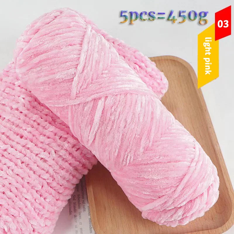 450g Chenille Warm Velvet Ice Yarn – Soft Thick Knitting Yarn for Sweaters, Scarves & Blankets (5 Pcs/Pack)